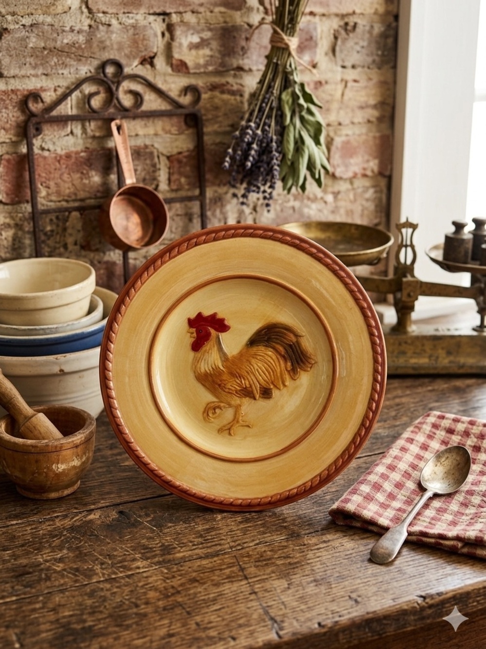 Fitz and Floyd Rooster Serving Plate in Tan and Red